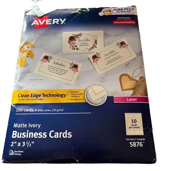 Avery Clean Edge Printable Business Cards Sure Feed Technology  2x3.5" 200 cards - Picture 4 of 5